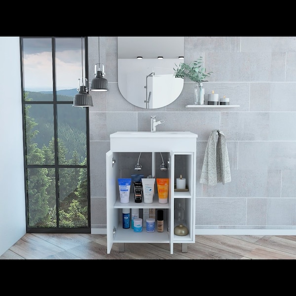 Tuhome 24 in. Meka Vanity, Two External Shelves, Double Door Cabinet, White MLB5610 - main